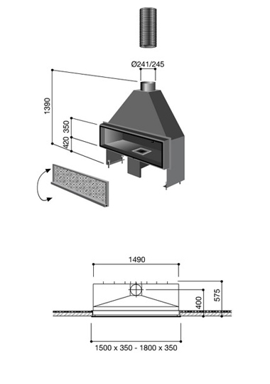 Schéma de la cheminée Design Néofocus fonctionnement au Bois
