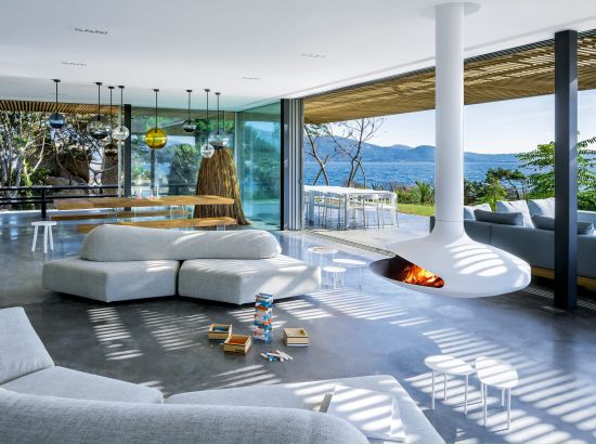 Cheminee - design - blanche - luxe - Gyrofocus - Focus 